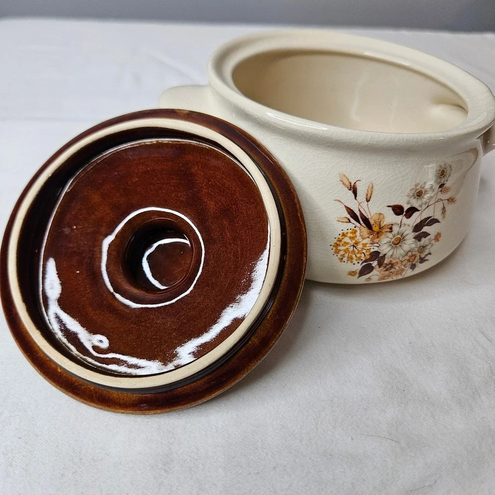 Vtg Woolworth Country Bouquet Floral‎ Stoneware Soup Onion Casserole Dish w/ Lid